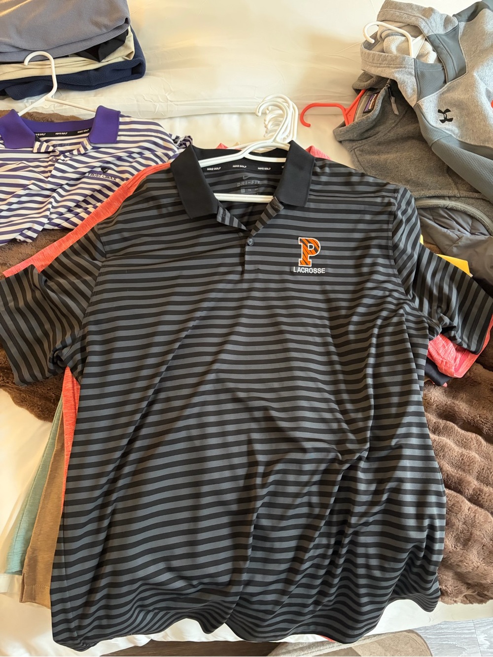 Nike Black and Gray Striped Princeton Lacrosse Polo